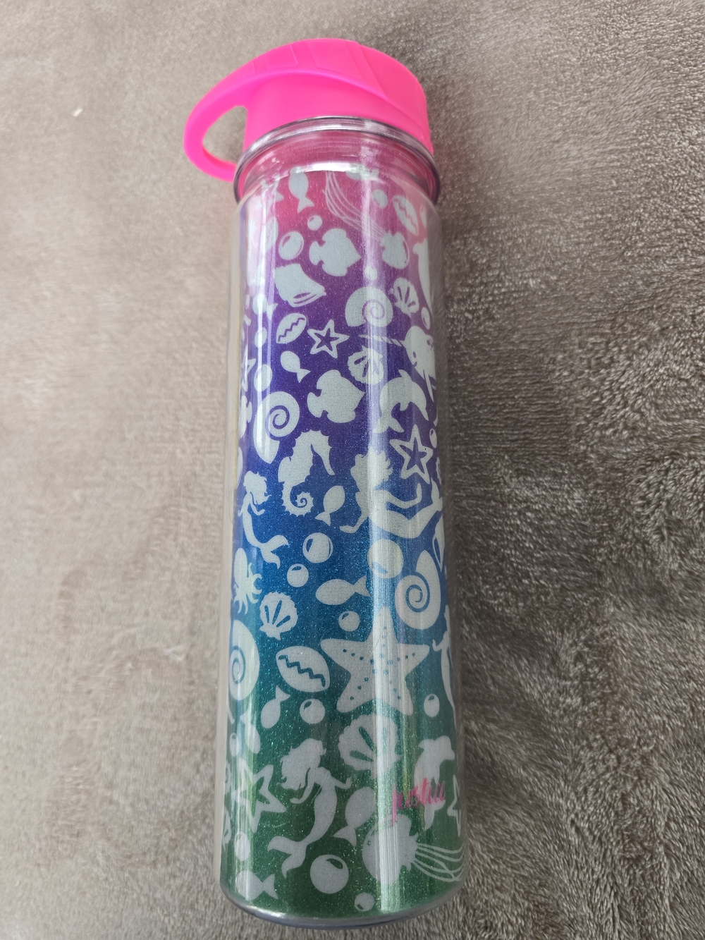 Justice Pink Lid Ombre Mermaid Sea Life Water Bottle